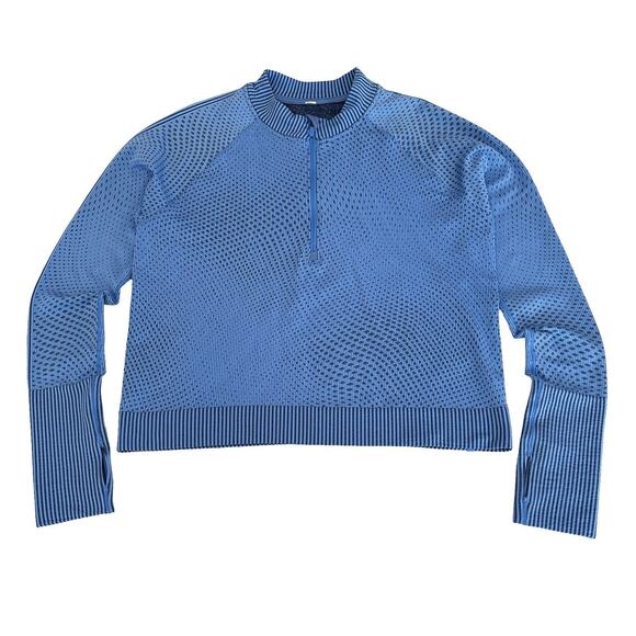 Lululemon Rest Less Cropped Pullover Size 12 Blue Nile 1/2 Zip Seamless - Picture 1 of 7